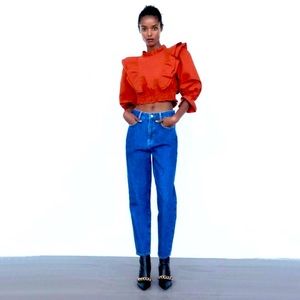 ZARA Burnt Orange Ruffle Smocked Top